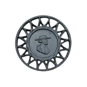 VTG Cast Iron Footed Trivet Amish Farmer Silhouette 6" Wide Rare